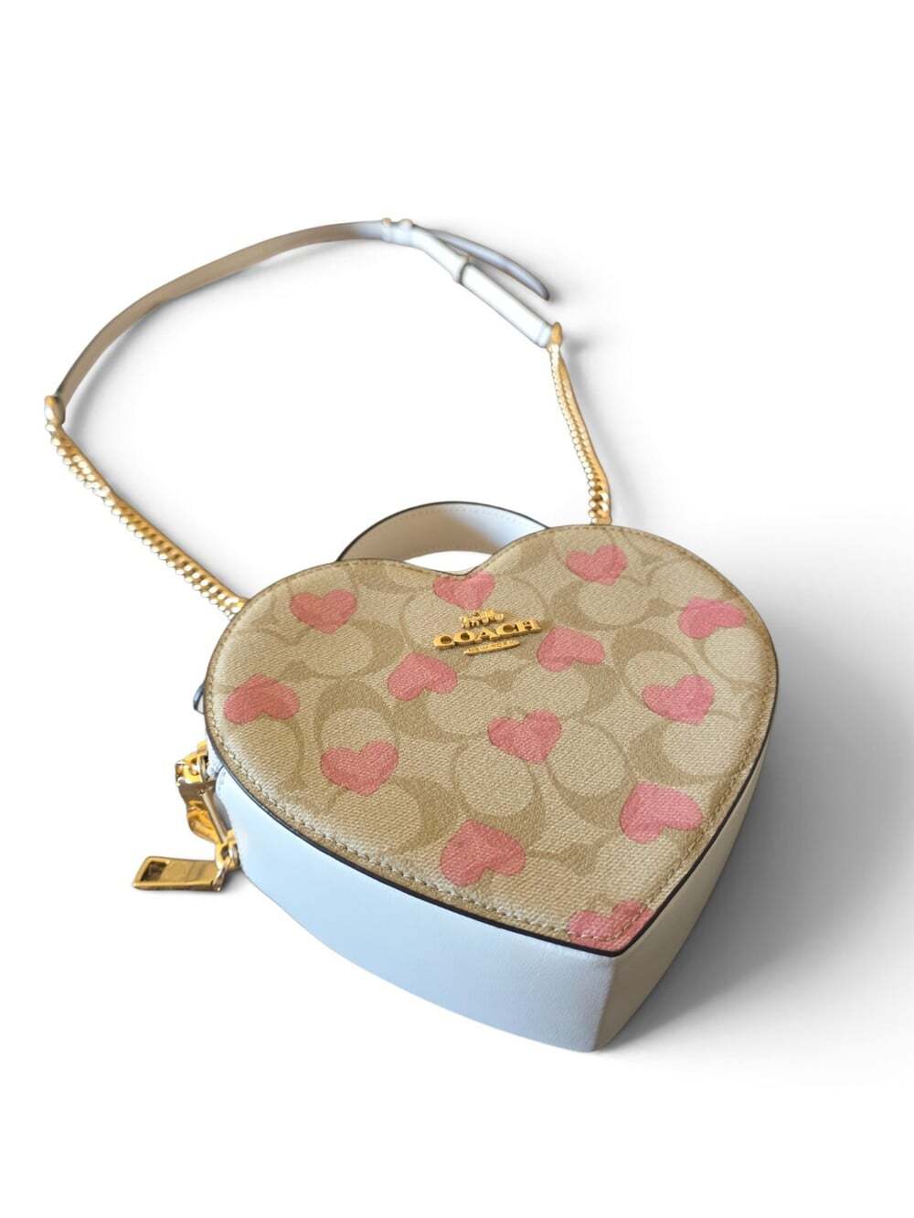Coach CP021 Heart Crossbody Bag Signature Canvas Pink Hearts Chalk Rare